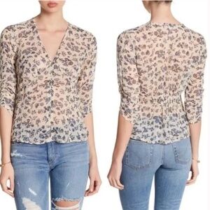 Lucky Brand Shirt Extra Small XS Blue Floral Birds Sheer Lightweight Top Womens